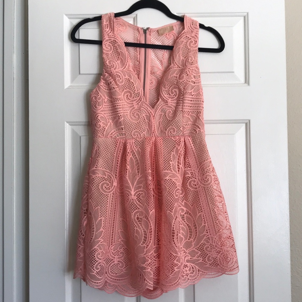 UO Love Triangle - coral lace romper size M
